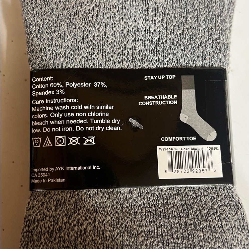 Men's Cushioned Crew Socks - Black and Gray - Picture 2 of 3